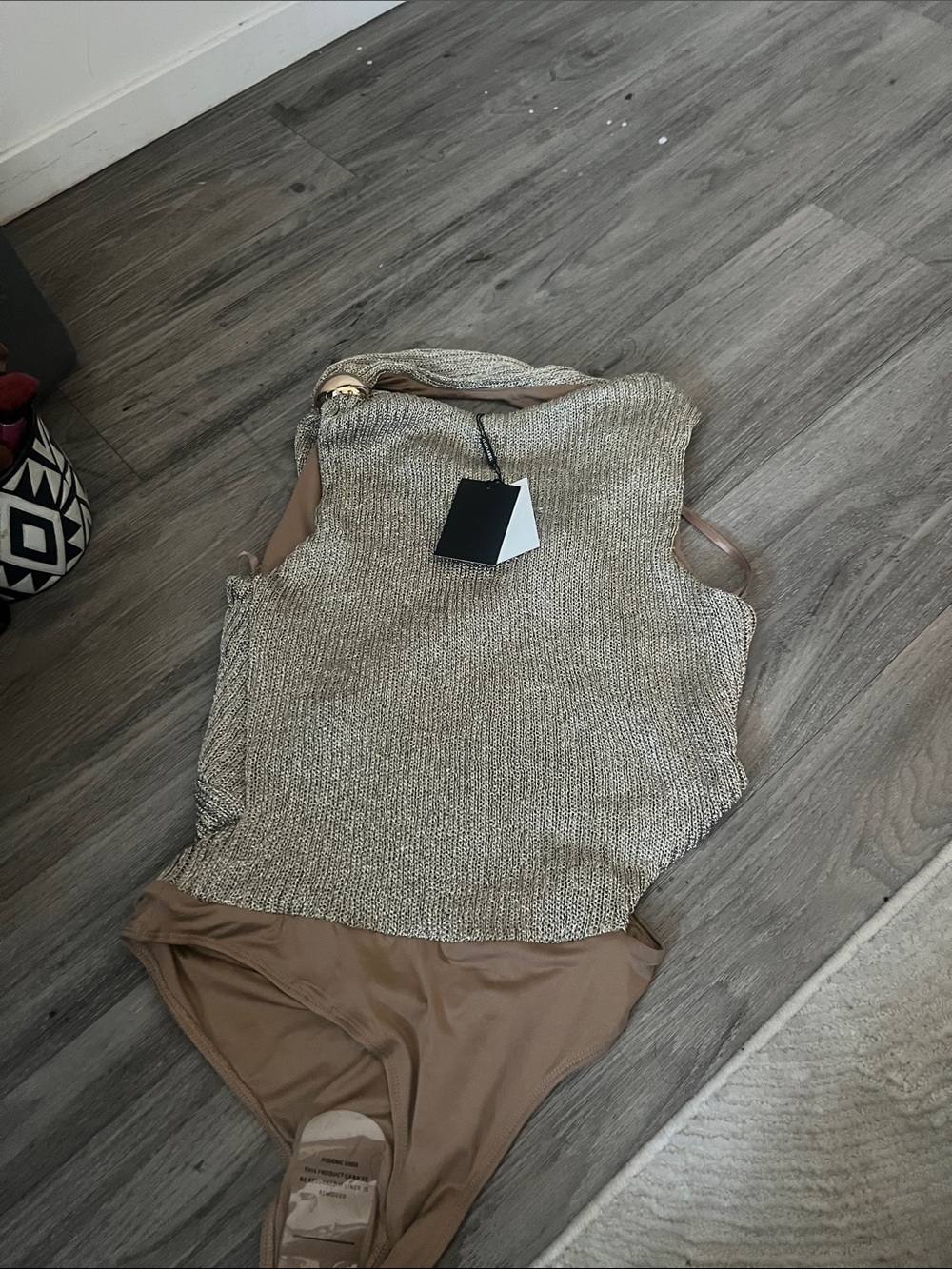 JLUXLABEL Metallic Knit Sleeveless Top in Taupe Shimmer